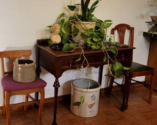 Red Wing No 5 Crock, Antique Side Table