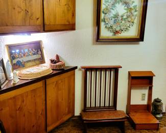 Antique Catholic Prayer Kneelers, Victorian Feather Wreath,  Religious Art