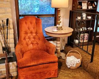 High Back Tufted Lounge Chair, Side Table