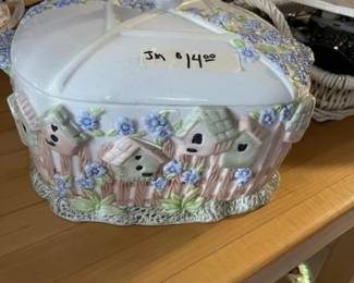 Covered bowl with birdhouses- cute!