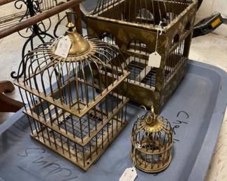 Decorative brass and wood bird cages