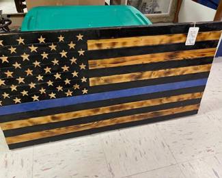 Hand carved Blue Line Police Flag