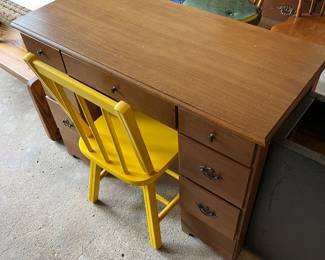 Compact wood desk.