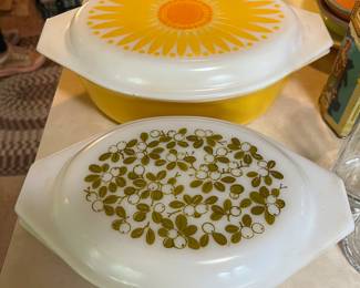 Pyrex casserole dishes.