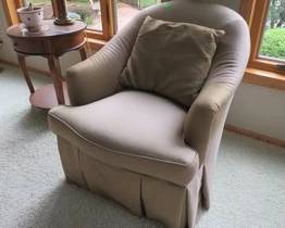 Lot 99. Two upholstered chairs in VGC but with some fading