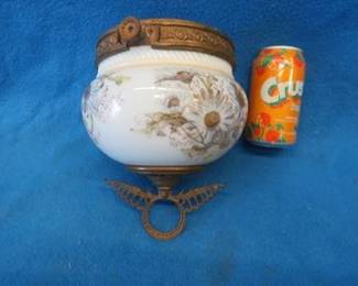 Lot 73. Glass bowl and bottom finial from a hanging kerosene lamp