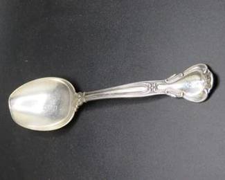 Lot 30. Sterling silver soup spoon weighing 49 grams with an engraved B in the handle