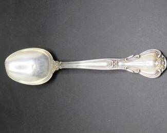 Lot 32. Sterling Silver soup spoon weighing 49 grams with an engraved B in the handle
