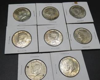 Lot 101. Eight Kennedy half dollars from the 40% silver period 1965-1970