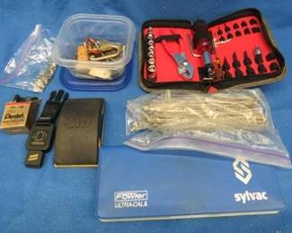 Lot 263. Fowler digital caliper (needs battery), sanding block, tool kit, and more
