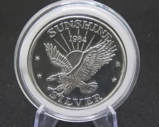 Lot 218. One Sunshine Silver Mining .999 pure troy ounce bullion round