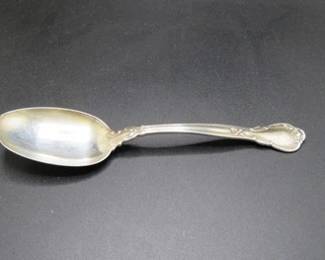 Lot 34. Sterling Silver soup spoon weighing 49 grams with an engraved B in the handle