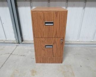 Lot 118. Two-drawer metal file cabinet. 15" x 18" x 28". Includes 2 keys.