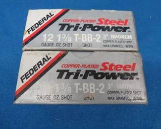Lot 252. Twenty Federal 12-gauge Tri-Power magnums. 3" TxBBx2 copper-plated shot.