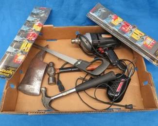 Lot 154. Craftsman 3/8" drill, Weller soldering gun, fireman's axe head, and more