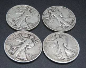 Lot 15. Four Walking Liberty Half Dollar Coins: 1927S, 1940S, 1941D, and 1942P