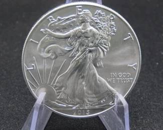 Lot 146. 2015 Silver Eagle dollar coin with one troy ounce of .999 pure silver