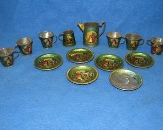 Lot 22. Little Red Riding Hood child's metal play set. Full set of six.
