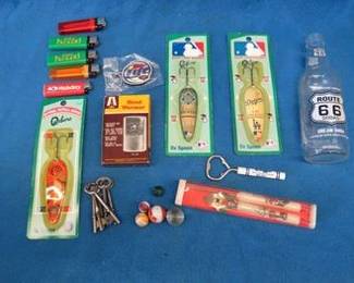 Lot 58. Collectibles starter kit including marbles, skeleton keys, fishing lures, and more
