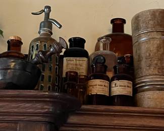 Many assorted Apothecary bottles. Various prices.