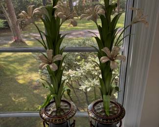 Pair of Metal Flowers in Planters
