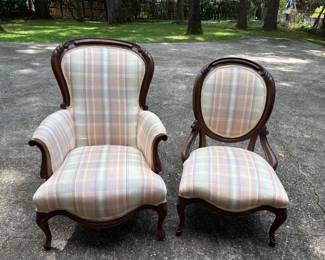 Victorian Walnut Lady and Gentleman Chairs