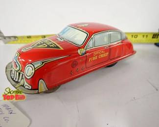 Louis Marx Tin Litho Friction Drive Official Fire Chief Car 1950s