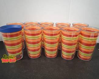 Set of 10 Vintage Anchor Hocking Fiesta Striped Drinking Glasses 1950s, Lifetime Guaranteed