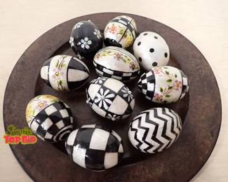 10 Mackenzie Childs Capiz Easter Eggs. These decorative eggs are crafted from Capiz shell