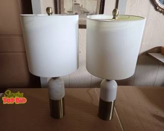 Pair of Marble and Metal Lamps Goldish Toned Very Sleek, Modern