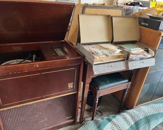 Magnavox phono, sewing machine and bench, Rick rack