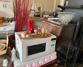microwave, desk, treadmill