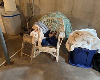 white wicker rocker, wash board