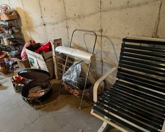 lawn chair, cart, luggage