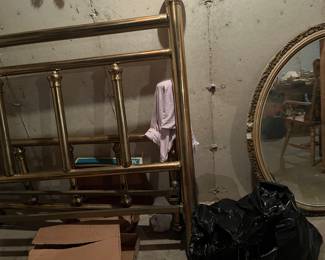 brass headboard, footboard and rails, large heavy mirror