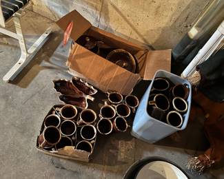 mugs, dishes, brown crock dishes