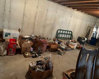 headboard, footboard, boxes to dig through