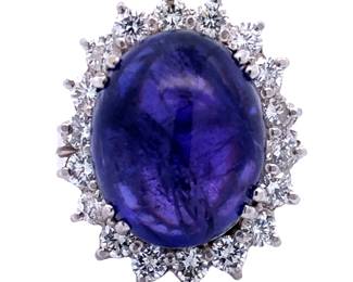 Cabochon Tanzanite and Diamond Halo Ring