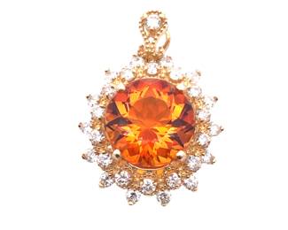 Citrine and Diamond Halo Pendant