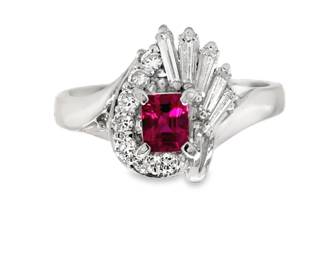 Reddish Pink Natural Sapphire and Diamond Ring