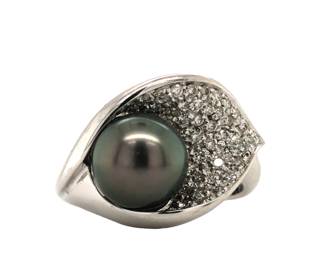 Black Pearl Pave Diamond Ring
