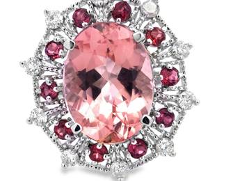 Morganite, Garnet and Diamond Ring