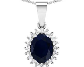 Sapphire Diamond Halo Pendant