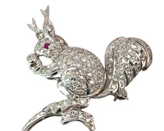 Diamond Squirrel Diamond Brooch