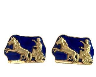 Blue Enameled Caleche Cuff Links
