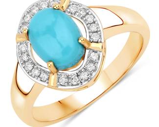 Turquoise and Diamond Halo Ring