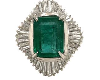 GIA Certified Emerald (4.14Cts) and Diamond Ring