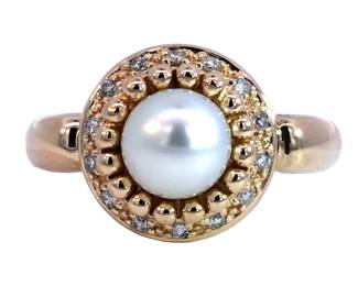Pearl Diamond Halo Ring