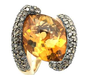 Citrine and Natural Diamond Cocktail Ring