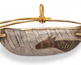 Lot 85
A. Roquin, Signed 18k Yellow Gold And Sterling Canoe Brooch or Pendant L 2" 11 g